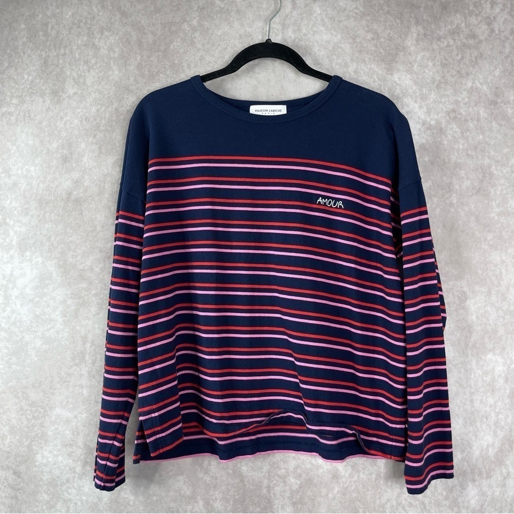 Maison Labiche Paris Amour Montpar Striped Sailor Shirt In Pink Blue Red Size L